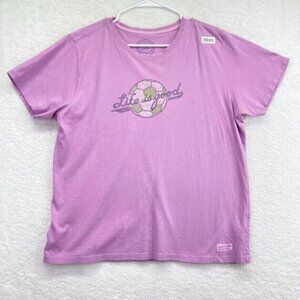 Life is Good Womens Soccer Ball T Shirt Size Large Lavender Purple Short Sleeve